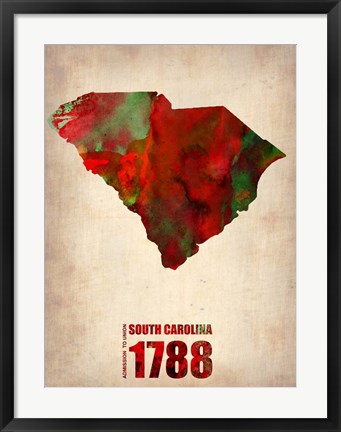 Framed South Carolina Watercolor Map Print