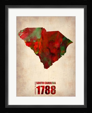 Framed South Carolina Watercolor Map Print