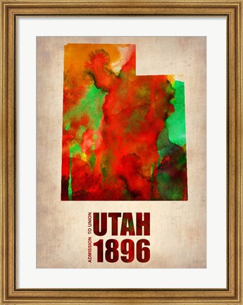 Framed Utah Watercolor Map Print