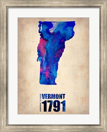 Framed Vermont Watercolor Map Print