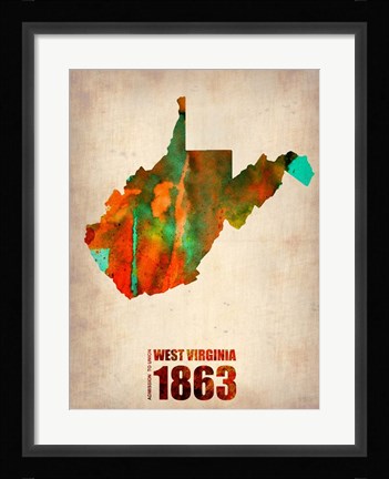 Framed West Virginia Watercolor Map Print