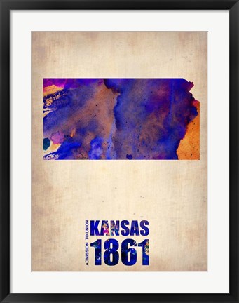 Framed Kansas Watercolor Map Print