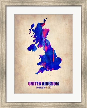 Framed United Kingdom Watercolor Map Print