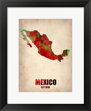 Framed Mexico Watercolor Map Print