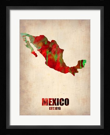 Framed Mexico Watercolor Map Print