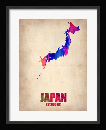 Framed Japan Watercolor Map Print
