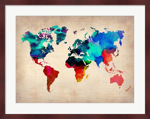 Framed World Watercolor Map 1 Print