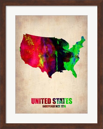 Framed USA Watercolor Map 2 Print