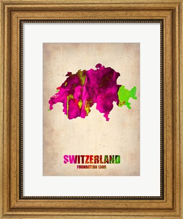 Framed Switzerland Watercolor Map Print