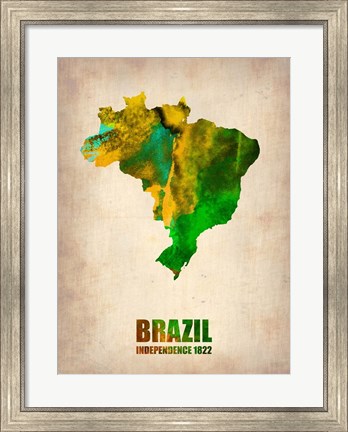 Framed Brazil Watercolor Map Print