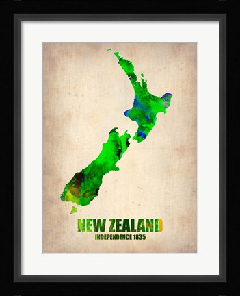 Framed New Zealand Watercolor Map Print