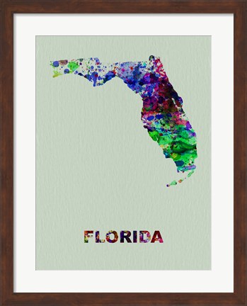 Framed Florida Color Splatter Map Print