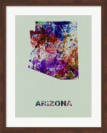 Framed Arizona Color Splatter Map Print