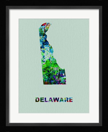 Framed Delaware Color Splatter Map Print