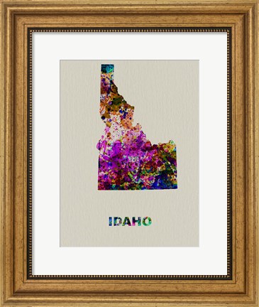 Framed Idaho Color Splatter Map Print