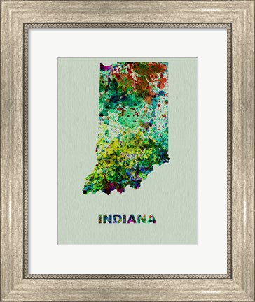 Framed Indiana Color Splatter Map Print