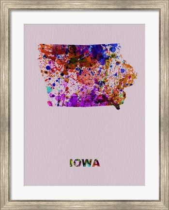 Framed Iowa Color Splatter Map Print