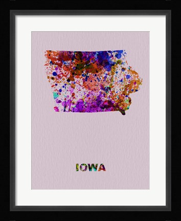 Framed Iowa Color Splatter Map Print