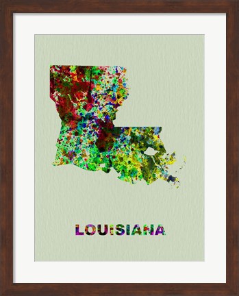 Framed Louisiana Color Splatter Map Print
