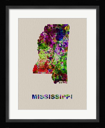Framed Mississippi Color Splatter Map Print