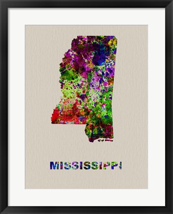 Framed Mississippi Color Splatter Map Print
