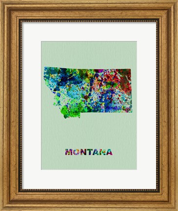 Framed Montana Color Splatter Map Print