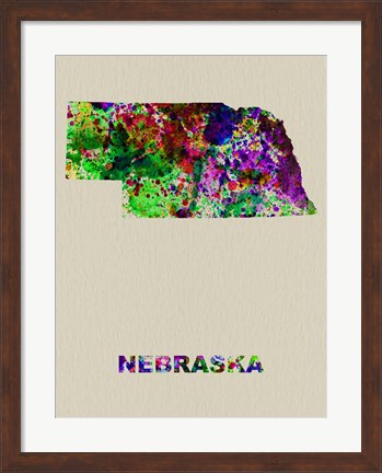 Framed Nebraska Color Splatter Map Print