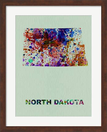 Framed North Dakota Color Splatter Map Print