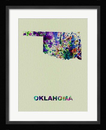 Framed Oklahoma Color Splatter Map Print