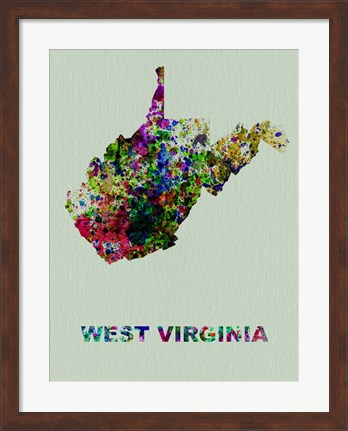 Framed West Virginia Color Splatter Map Print