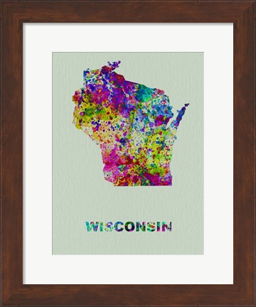 Framed Wisconsin Color Splatter Map Print