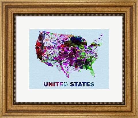 Framed United States Color Splatter Map Print