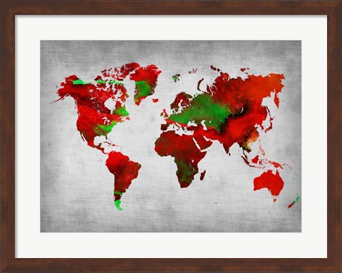 Framed World Watercolor Map 11 Print