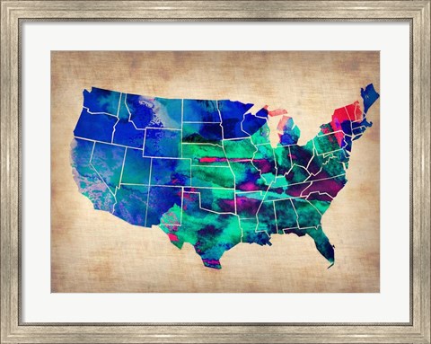 Framed USA Watercolor Map 3 Print