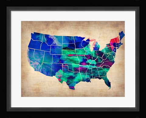 Framed USA Watercolor Map 3 Print