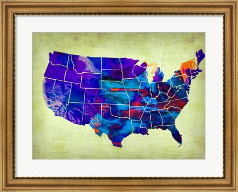 Framed USA Watercolor Map 5 Print