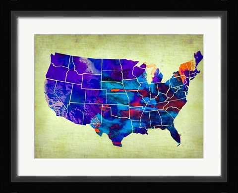 Framed USA Watercolor Map 5 Print