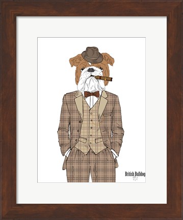 Framed British Bulldog In Tweed Suit Print