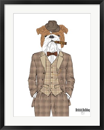 Framed British Bulldog In Tweed Suit Print