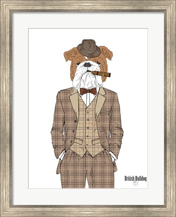 Framed British Bulldog In Tweed Suit Print