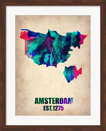 Framed Amsterdam Watercolor Map Print
