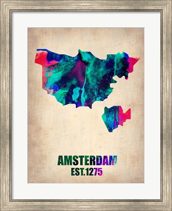 Framed Amsterdam Watercolor Map Print