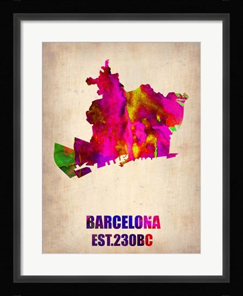 Framed Barcelona Watercolor Map Print