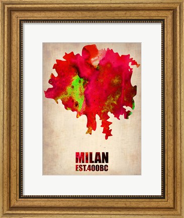 Framed Milan Watercolor Map Print