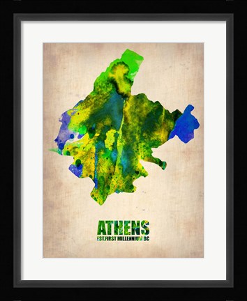 Framed Athens Watercolor Print