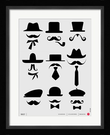 Framed Hats and Mustaches 1 Print