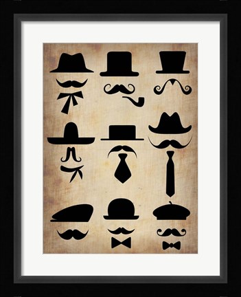 Framed Hats Glasses and Mustaches Print