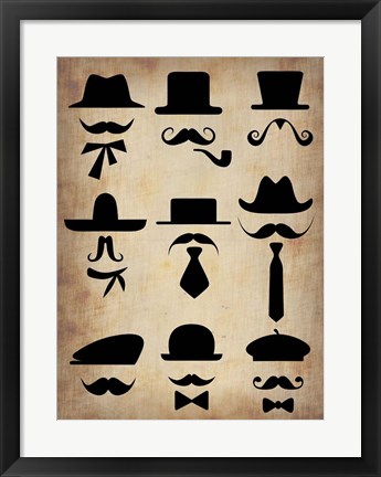 Framed Hats Glasses and Mustaches Print