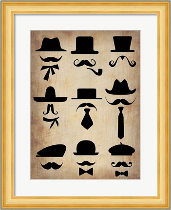 Framed Hats Glasses and Mustaches Print