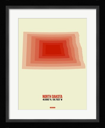 Framed North Dakota Radiant Map 3 Print